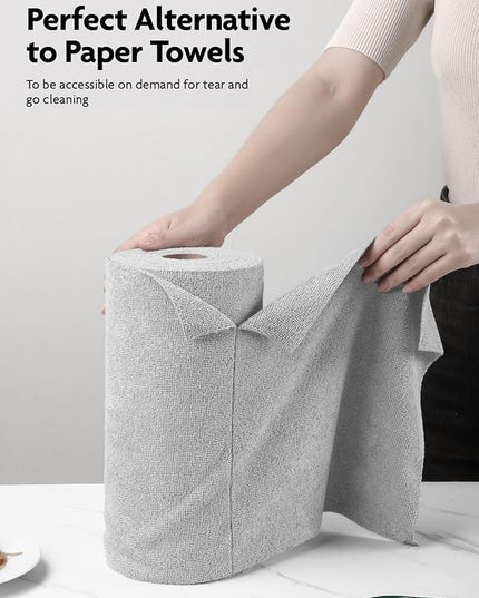 Fantasticlean Microfiber Cleaning Cloth Roll -60 Pack, Tear Away Microfiber Towels, 12" x 12", Reusable, Washable, Scratch Free, Ultra Absorbent for All-Around Cleaning Supplies (Grey & DimGrey)