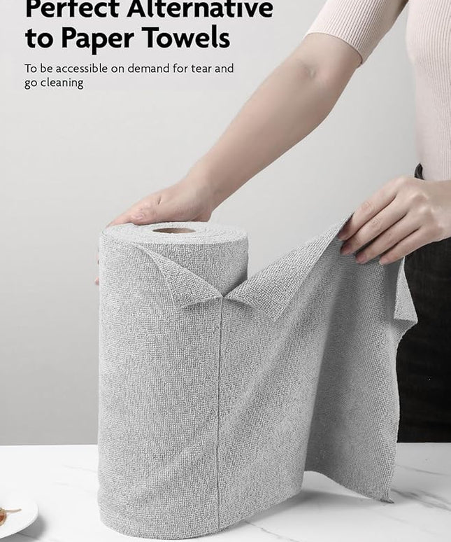 Fantasticlean Microfiber Cleaning Cloth Roll -60 Pack, Tear Away Microfiber Towels, 12" x 12", Reusable, Washable, Scratch Free, Ultra Absorbent for All-Around Cleaning Supplies (Grey & DimGrey)