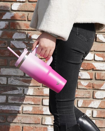 40 oz Tumbler with Handle and 2 Straws,2 in 1 Lid Insulated Water Bottle Stainless Steel Travel Coffee Mug,Turquoise