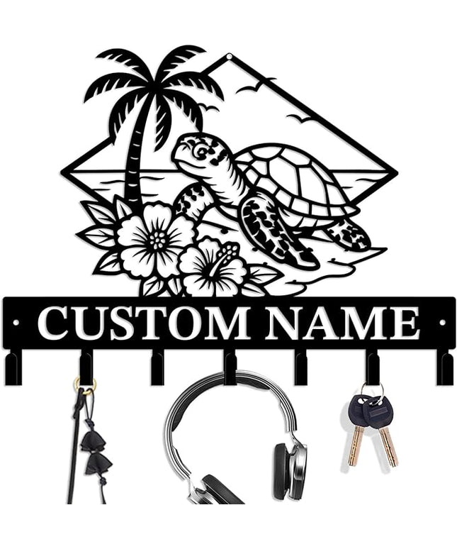 Casebrick Custom Sea Turtle Metal Wall Hooks,Key Holder-Personalized Iron Wall Decor for Keys, Coats & Home Organization (Black, Handmade,Decorative for Entryway, Beach,Bedroom,Office) (Style L)