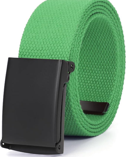 WHIPPY Canvas Web Belt Flip-Top Solid Black Military Buckle Fully Adjustable Mens Webbing Belts Cut To Fit