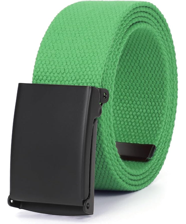 WHIPPY Canvas Web Belt Flip-Top Solid Black Military Buckle Fully Adjustable Mens Webbing Belts Cut To Fit