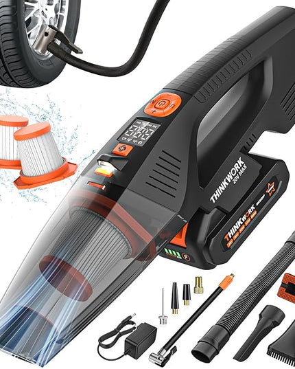 THINKWORK 20V Car Vacuum & Air Inflator, Dual Function High Power Handheld Cordless Vacuum with 18000pa Suction Power for Car Cleaning, Household Dust Removal, Inflation