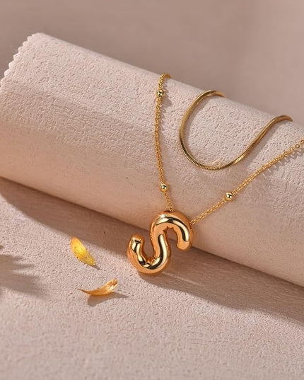 LUCA SMITH Initial Necklaces for Women, Dainty Balloon Bubble Letter, Name Letter Alphabet Pendant Layered Choker Chain Jewelry Gift
