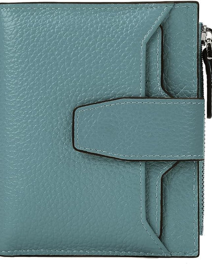 AINIMOER Women's RFID Blocking Leather Small Compact Bi-fold Zipper Pocket Wallet Card Case Purse with id Window