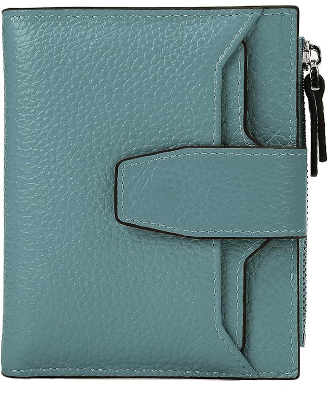 AINIMOER Women's RFID Blocking Leather Small Compact Bi-fold Zipper Pocket Wallet Card Case Purse with id Window