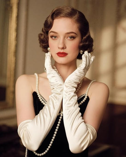 THARAHT Women Long Gloves with Satin Elbow Length for 1920s Opera Tea Party Costumes Bridal Evening Dress
