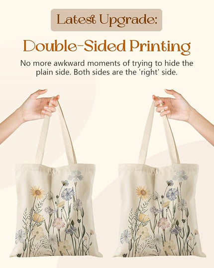 Aesthetic Tote Bag for Girls - with Magnetic Buckle and Zipper Inner Pocket for Women Lady Canvas Cotton Tote Bag