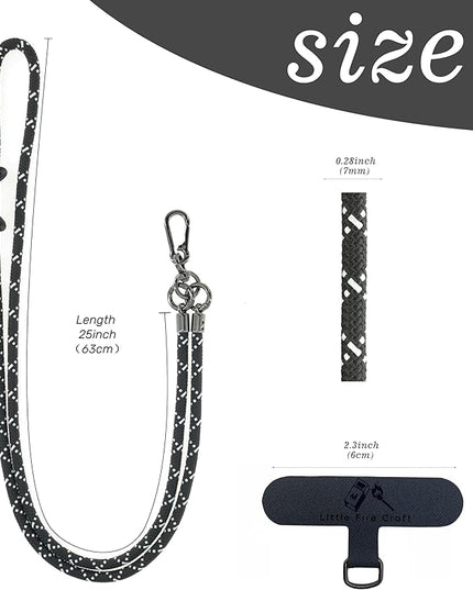 Phone Lanyard Universal Cell Phone Strap Crossbody Strap for iPhone Lanyard Around the Neck Extra Long Rope with Tether Tab for Men and Women (White on Black)