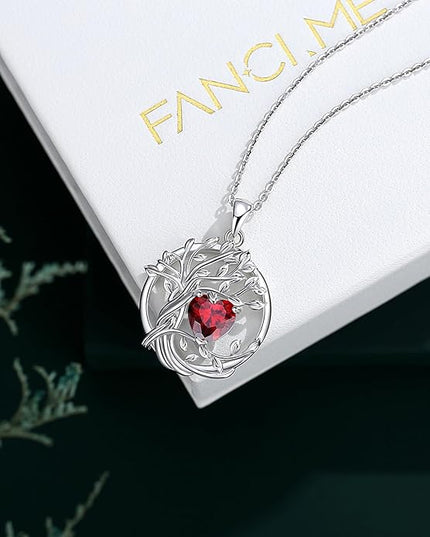 FANCIME Tree of life Birthstone necklace Sterling Silver Pendant Birthstone Necklace Gemstone Anniversary Birthday Jewelry Christmas Gifts for Mom Her Wife