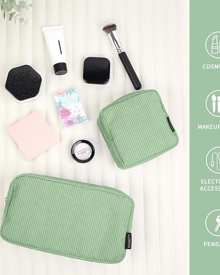 MAGEFY Small Makeup Bag for Purse Mini Cosmetics Bag Corduroy Cute Cosmetic Pouch for Women with Slip-in Pockets