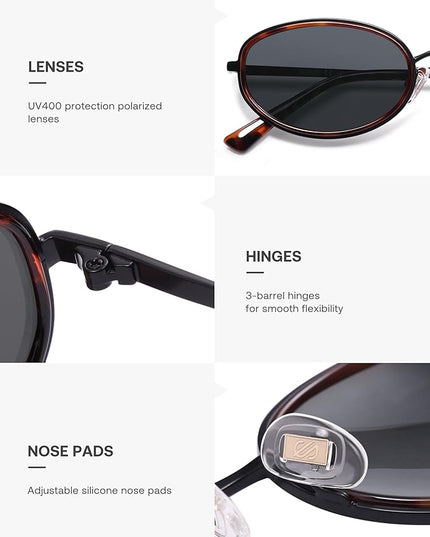 SOJOS Trendy Oval Polarized Sunglasses for Women Men, 80s 90s Chic Retro Vintage Sunnies SJ1248