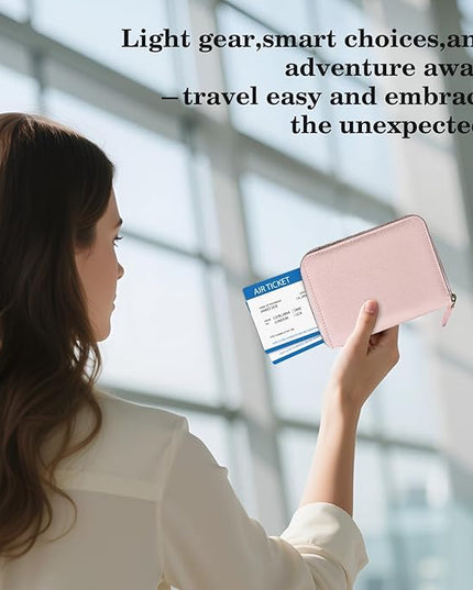 CoBak Passport Holder Cover with Safe Zipper Closure, Premium Passport Wallet for Travel, RFID Blocking Card Case, Waterproof Travel Accessories for Women, Pebbled Pink