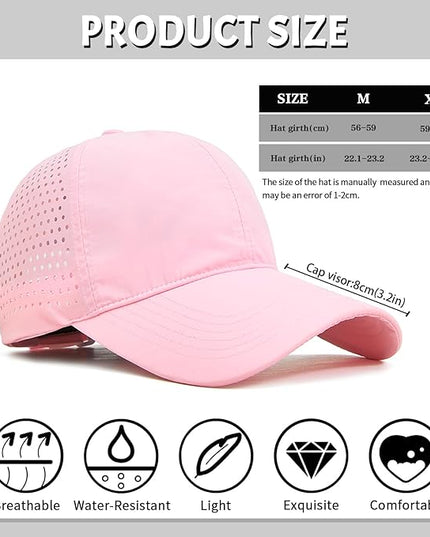Xinveen Quick Dry Baseball Cap Curved Brim Snapback Hat Laser Cut Mesh Ball Cap Golf Ball Cap for Men Women