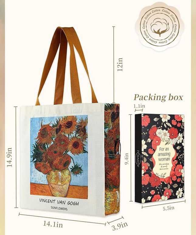 AUSVKAI Cute Canvas Tote Bag for Women, Reusable Designer Bags with Handles Pockets&Snaps for College Beach Everyday Grocery