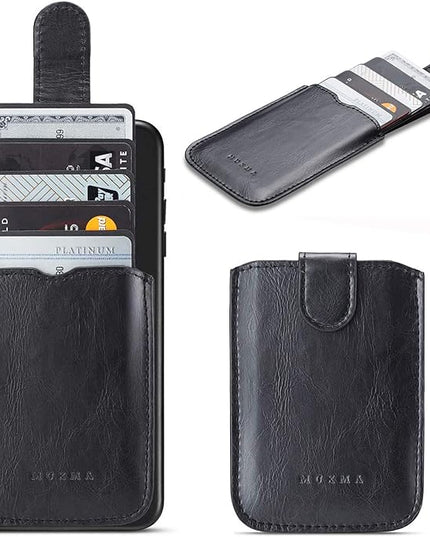 Phone Card Holder RFID Blocking Sleeve, Pu Leather Back Phone Wallet Stick-On Pull up 5 Card Holder Universally Pocket Covers Credit Cards Cash for iPhone/Android/Samsung/ Smartphones.Black (Black)