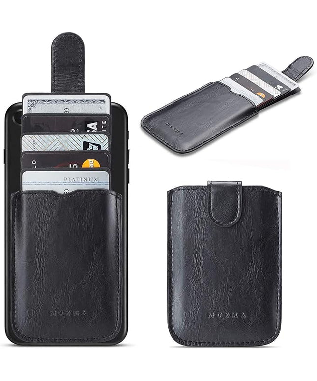 Phone Card Holder RFID Blocking Sleeve, Pu Leather Back Phone Wallet Stick-On Pull up 5 Card Holder Universally Pocket Covers Credit Cards Cash for iPhone/Android/Samsung/ Smartphones.Black (Black)