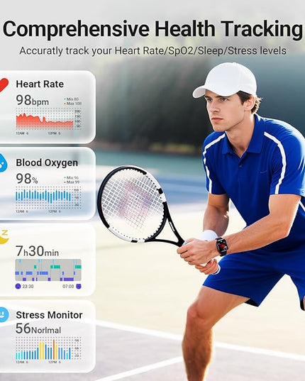 Smart Watches for Men Android iPhone (2 Bands), [1.85" AMOLED Screen] Smartwatch Fitness Tracker 3ATM Waterproof with Bluetooth Calls, AI Control, Heart Rate/SpO2/Sleep Monitor, 7 Days Battery
