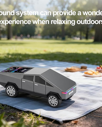 Futuristic Pickup Truck Bluetooth Speaker with LED Display Screen – TWS Stereo, FM Radio, USB/TF Playback, LED Headlights, Built-in Mic, Gift for Truck Fans, Auto Style Lovers&Tech Collectors (Gray)