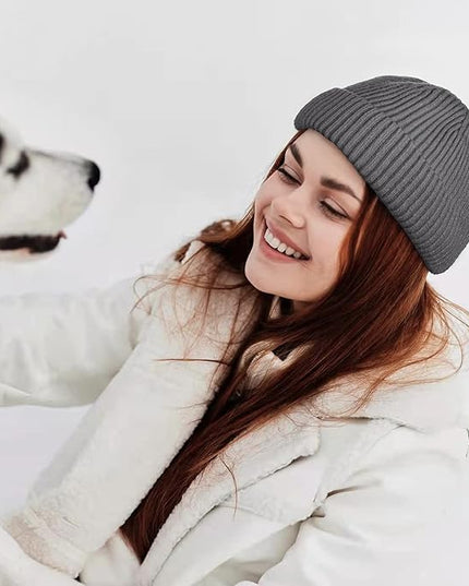 ROYBENS Swag Wool Knit Cuff Short Fisherman Beanie for Men Women, Winter Warm Hats