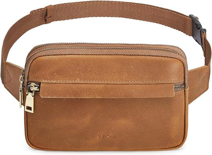 S-ZONE Fanny Packs for Women Genuine Leather RFID Blocking Crossbody Bags Purses Sling Waist Chest Bag Gifts Travel Running Adjustable Strap Men