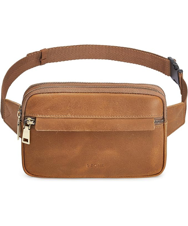 S-ZONE Fanny Packs for Women Genuine Leather RFID Blocking Crossbody Bags Purses Sling Waist Chest Bag Gifts Travel Running Adjustable Strap Men
