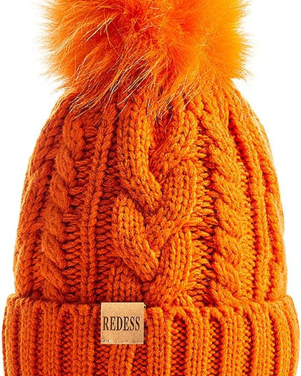 REDESS Women Winter Pompom Beanie Hat with Warm Fleece Lined, Thick Slouchy Snow Knit Skull Ski Cap