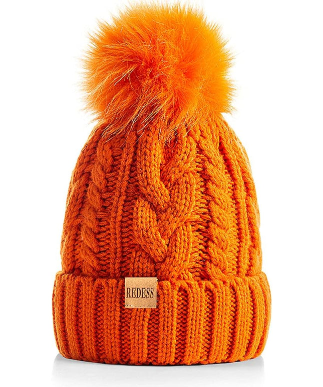 REDESS Women Winter Pompom Beanie Hat with Warm Fleece Lined, Thick Slouchy Snow Knit Skull Ski Cap