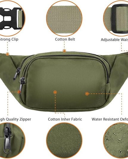 Large Fanny Pack for Women Men - Syican Waist bag with 3-Zipper Pockets, Gifts for Enjoy Sports Traveling Workout Casual Hands-Free crossbody bags Fits MAX 7.9'' iPad & 6.6'' Phone
