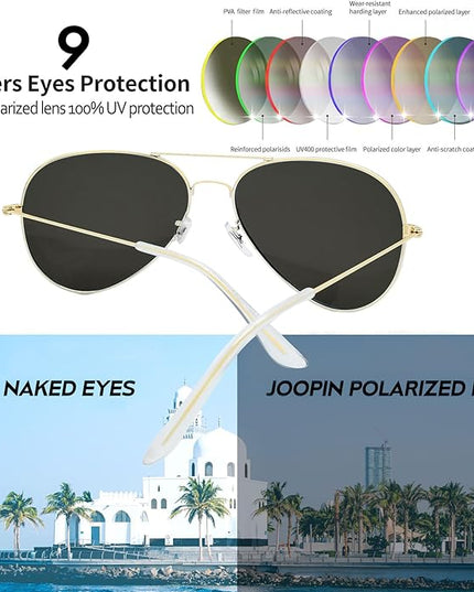 Joopin Polarized Metal Aviation Sunglasses Men, Classic Military Sun Glasses Women, Rectangle Shades UV400 Protection Costume