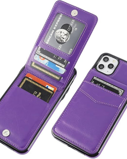 KIHUWEY Compatible with iPhone 11 Pro Max Case Wallet with Credit Card Holder, Premium Leather Magnetic Clasp Kickstand Heavy Duty Protective Cover for iPhone 11 Pro Max 6.7 Inch(Dark Purple)