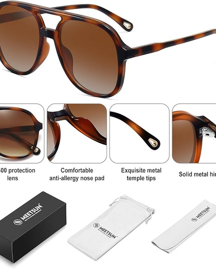 MEETSUN Retro Oversized Aviator Sunglasses for Women Men Trendy 70s 80s Vintage Square Aviators 3 Pack UV400