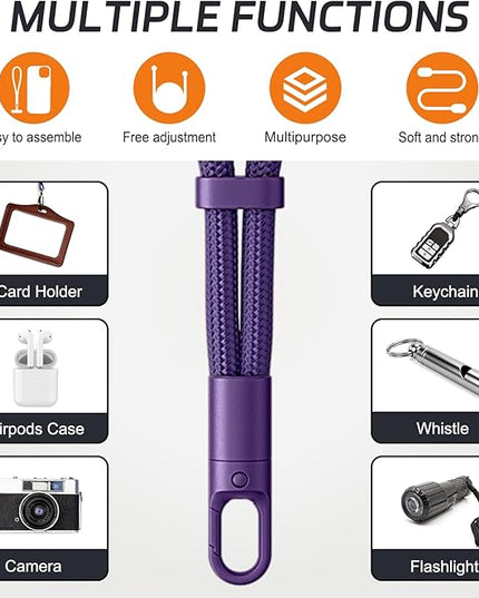 2 Pack Phone Lanyard,2×Phone crossbody strap,4×Tether Tabs,Universal Cell Phone Multifuctional Patch Polyester Lanyards,Cell Phone Lanyards for Women and Men(purple+orange)