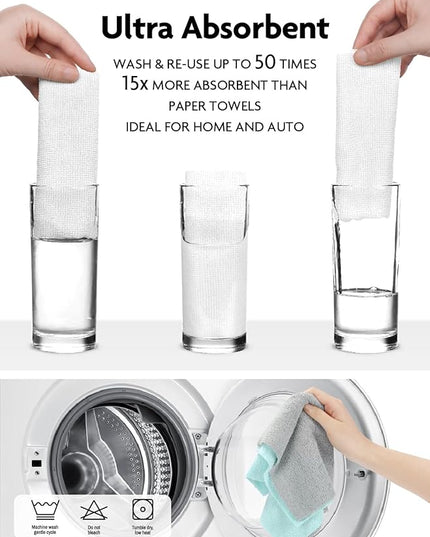 Fantasticlean Microfiber Cleaning Cloth Roll -60 Pack, Tear Away Microfiber Towels, 12" x 12", Reusable, Washable, Scratch Free, Ultra Absorbent Dishcloth for All-Around Cleaning (White & Blue)