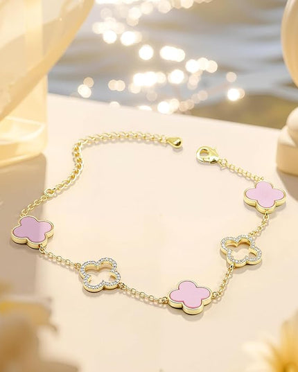 Clover Bracelet for Women 18k Gold Plated Silver Lucky Four Leaf Link Chain Bracelets Charm Trendy Jewelry Gifts for Women