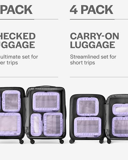 Aerotrunk Compression Packing Cubes for Travel - Luggage Organizer Bags - Double Zipper Packing Cubes for Suitcases (6-Pack, Purple)