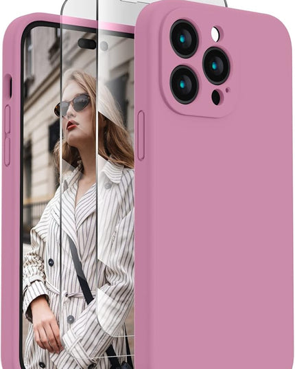 FireNova for iPhone 14 Pro Case, Silicone Upgraded [Camera Protection] Phone Case with [2 Screen Protectors], Soft Anti-Scratch Microfiber Lining Inside, 6.1 inch, Lilac Purple