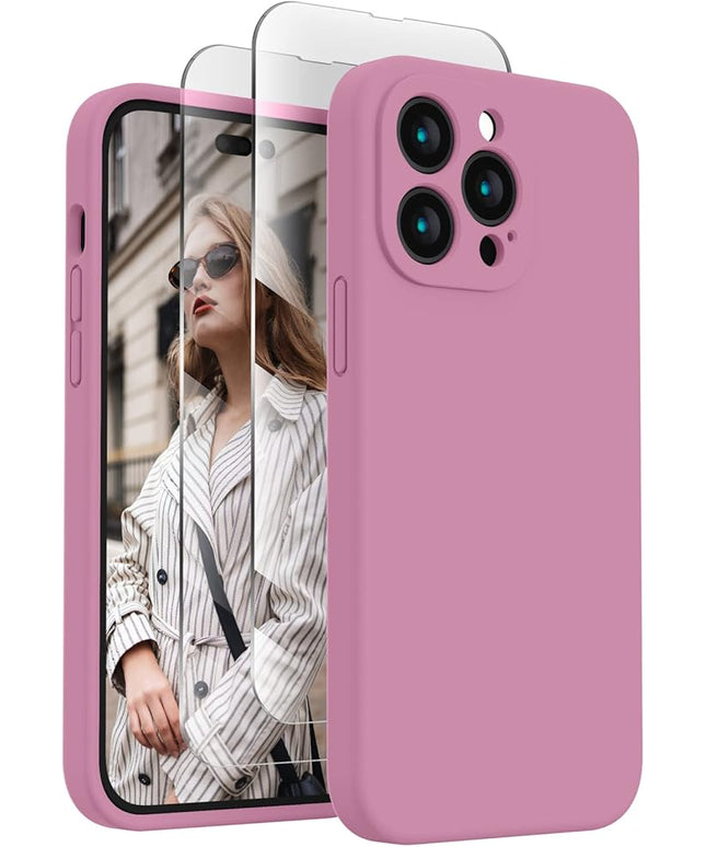 FireNova for iPhone 14 Pro Case, Silicone Upgraded [Camera Protection] Phone Case with [2 Screen Protectors], Soft Anti-Scratch Microfiber Lining Inside, 6.1 inch, Lilac Purple