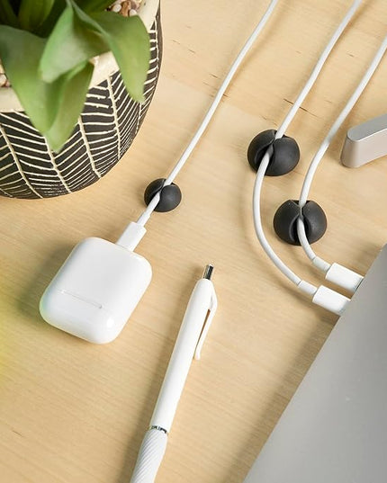 Wrap-It Storage Cable Clips - (Assorted 28-Pack) Black - Desk and Nightstand Cable Holder for Phone and Bedside Table Cord Organizer