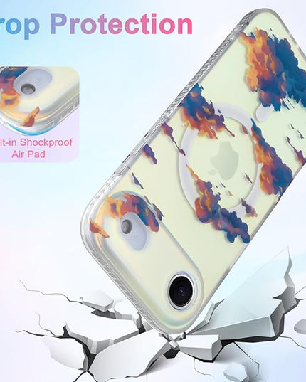 Cute Case for iPhone Air Case for Women Girls [ Compatible with Magsafe ] Aesthetic Cloud Pattern Design, Girly Glitter Sparkly Bling Protective Phone Cover, Iridescent Sun Set Sky