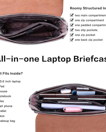 EaseGave Women's 15.6 Inch Laptop Briefcase, Vintage Purple Saffiano Eco-Leather, 4 Large Compartments, 2 Slip Pockets, 1 Zip-Fastening Pocket