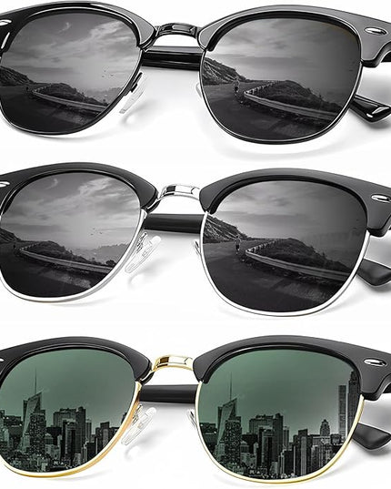 KALIYADI Sunglasses Men Polarized Sunglasses for Men Women Unisex Semi-Rimless Frame Retro Driving Sun Glasses UV Blocking
