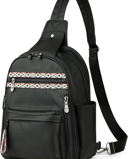 FADEON Large Sling Bag for Women, Leather Crossbody Purse Designer Anti Theft Sling Backpack, RFID Fanny Packs for Travel
