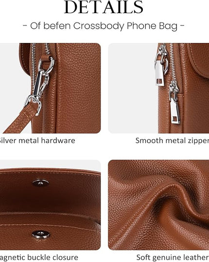 befen Genuine Leather Small Crossbody Bags for Women, Multi Pocket Cell Phone Crossbody Purse with RFID Blocking Card Slots