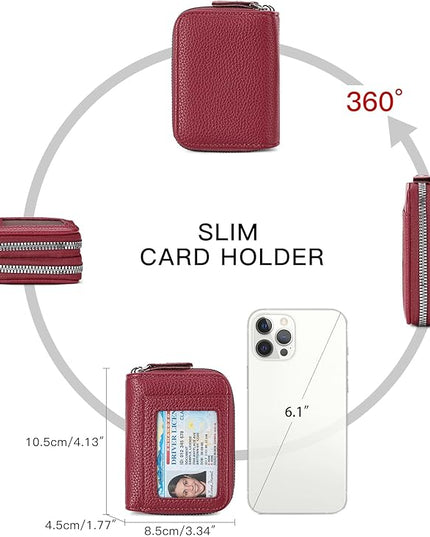 RNIEGA Credit Card Holder Wallet RFID Blocking Leather Small Wallet for Women Double Zipper Wallet with ID Window