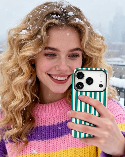 Magnetic for iPhone 17 Pro Max Case Cute Stripes Phone Case, Shockproof Slim TPU and Hard PC Protective Phone Cover Compatible with MagSafe Designed for Women Girls, Emerald Green
