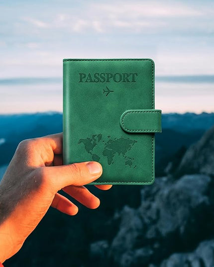Passport Holder for Travel Passport Holder with Card Slots Holder Passport Case Passport cover for Women and Men Passport Wallet Travel Essentials and Accessories (Buckle, Green)