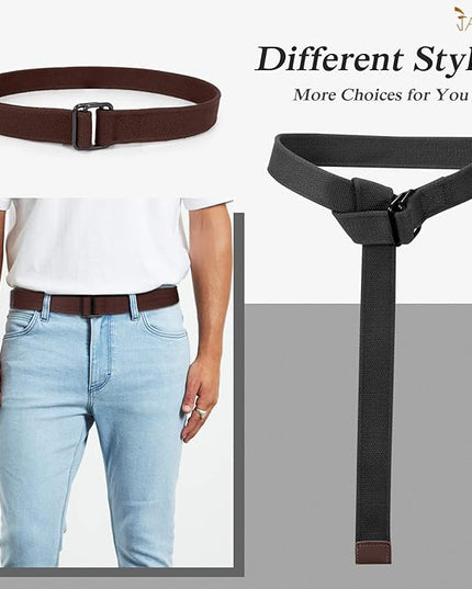 JASGOOD Men Canvas Fabric Belts Casual Web Cloth Belts with Black Double Ring Buckle 2 Pack