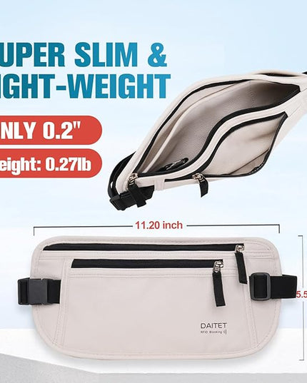 PU Leather Money Belt - Passport Holder Secure Hidden Travel Wallet with RFID Blocking, Undercover Fanny Pack(White)