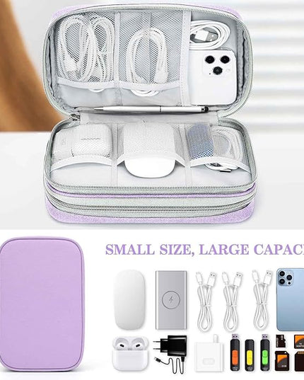 FYY Electronic Organizer, Large Travel Cable Organizer Bag Pouch Electronic Accessories Carry Case Portable Waterproof Double Layers All-in-One Storage Bag for Cable, Cord, Charger, Light Purple